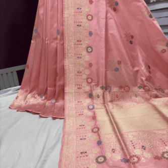 peach pure katan silk banarasi handloom handwoven sarees