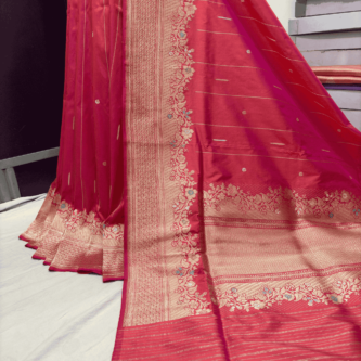double shade orange pink pure katan silk Banarasi handloom handwoven sarees