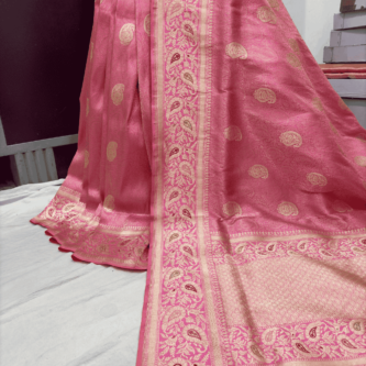 gajari pink pure katan silk banarasi handloom handwoven brocade sarees