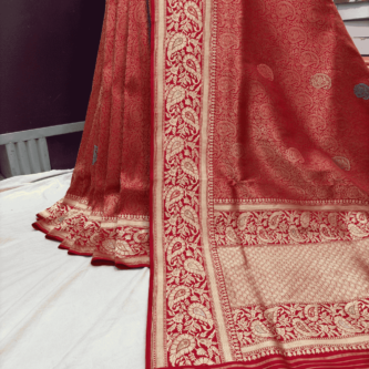 red pure katan silk banarasi handloom handwoven brocade sarees 