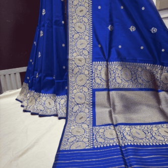 Royal blue pure katan silk banarasi handloom handwoven sarees