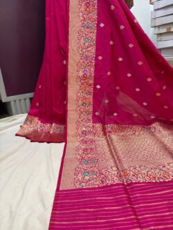 rani pink pure katan silk banarasi handwoven sarees