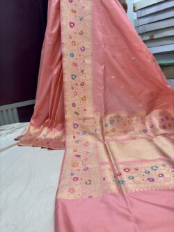 peach pure Katan Silk Banarasi Handwoven kadhwa Sarees