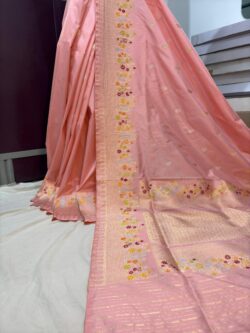 peach pure katan silk banarasi handwoven sarees