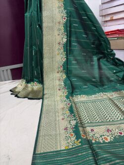 green Pure Katan Silk Banarasi handloom Handwoven kadhwa Sarees