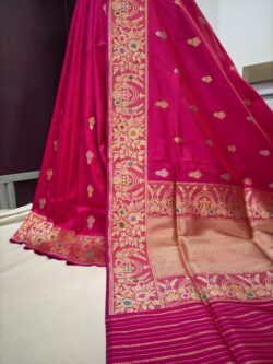 Rani pink pure katan silk banarasi handloom handwoven sarees