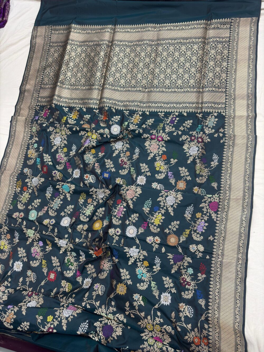 botel green pure katan silk banarasi handloom handwoven kadhwa jangla sarees - Image 2
