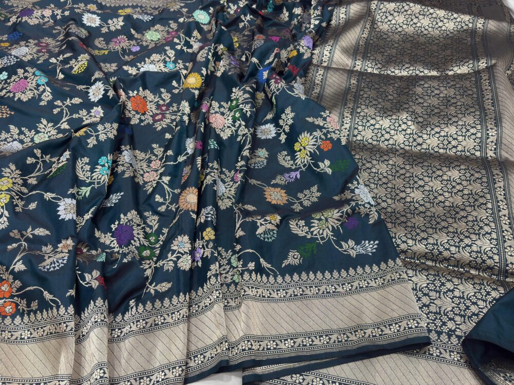 botel green pure katan silk banarasi handloom handwoven kadhwa jangla sarees - Image 3