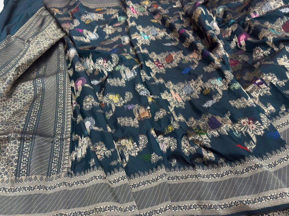 botel green pure katan silk banarasi handloom handwoven kadhwa jangla sarees - Image 4
