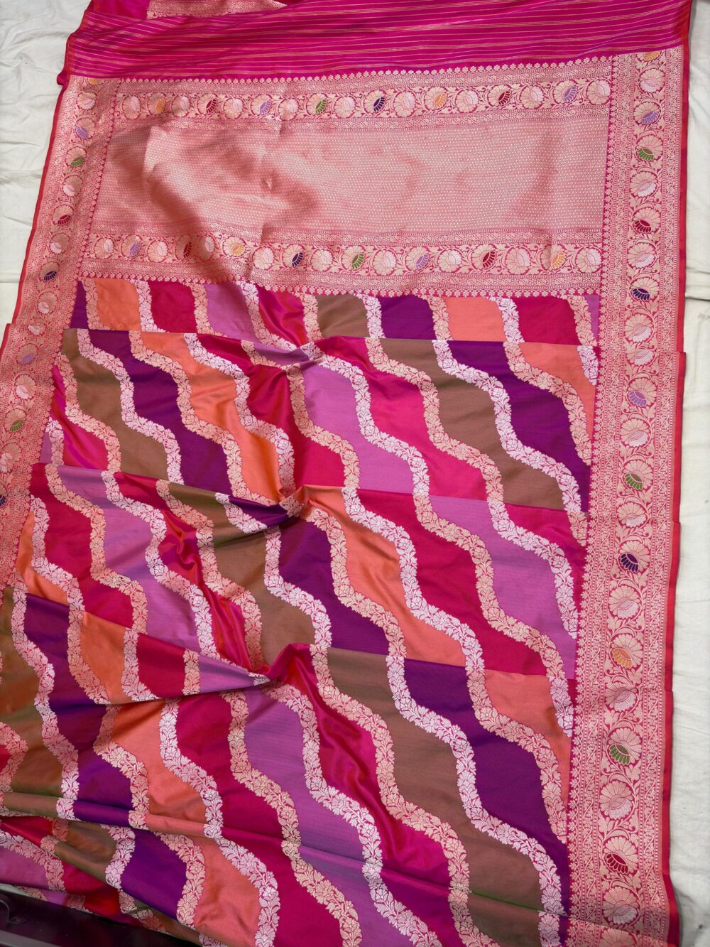 Double shade orang rani pink pure katan silk banarasi handloom handwoven rangkat sarees - Image 2