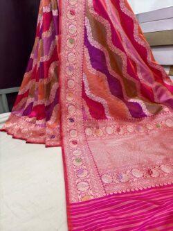 Double shade orang rani pink pure katan silk banarasi handloom handwoven rangkat sarees