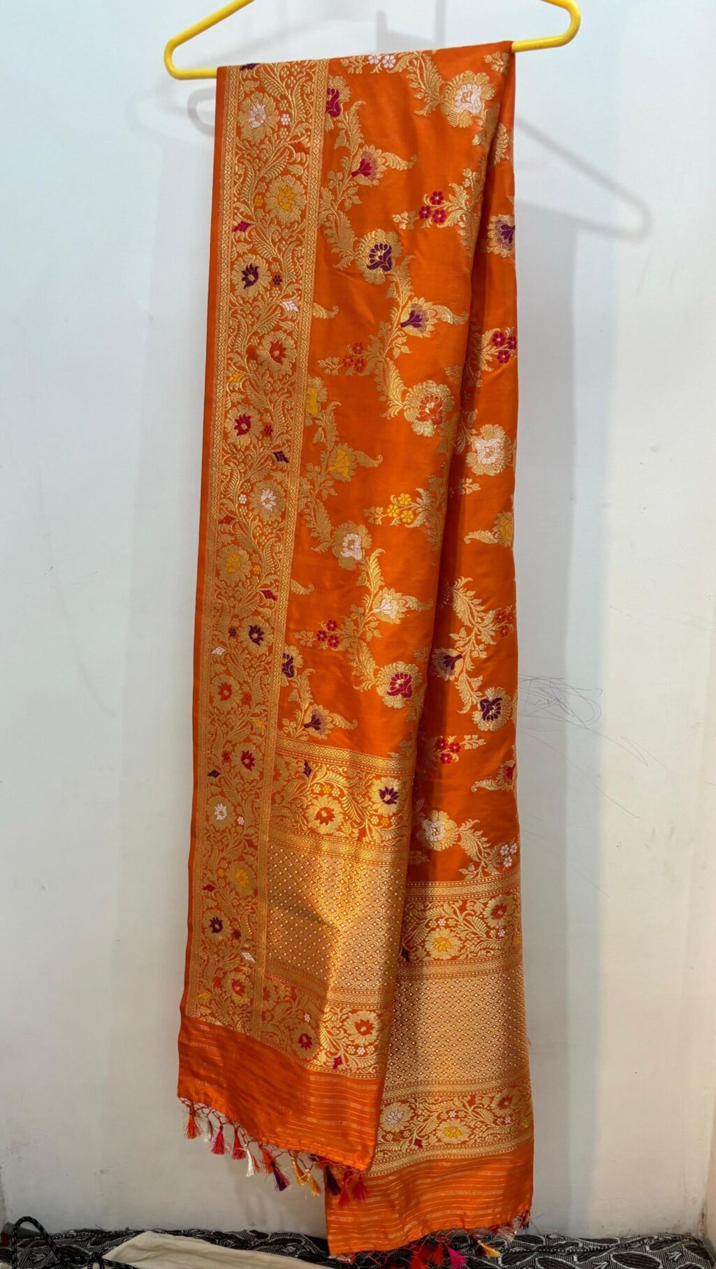 orange pure katan silk banarasi handwoven kadhwa jangla dupatta