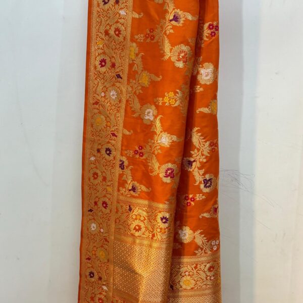 orange pure katan silk banarasi handloom handwoven kadhwa jangla dupatta