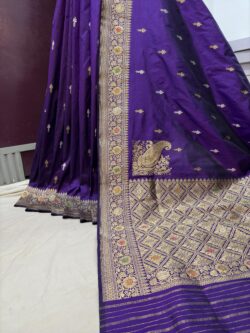 purple pure katan silk banarasi handloom handwoven kadhwa sarees