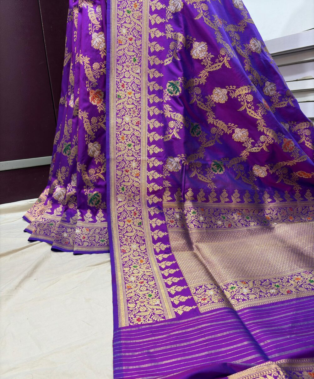 purple pure katan silk banarasi handloom handwoven kadhwa jangla sarees