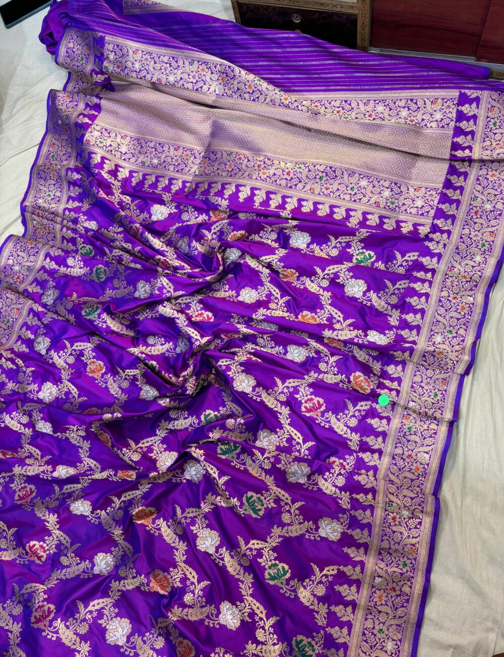 purple pure katan silk banarasi handloom handwoven kadhwa jangla sarees - Image 2