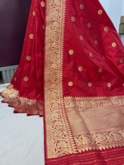 blood red pure katan silk banarasi handloom handwoven kadhwa sarees