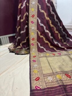 brown pure katan silk banarasi handloom handwoven kadhwa jangla sarees