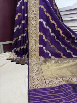 deep purple pure katan silk banarasi handloom handwoven kadhwa jangla sarees