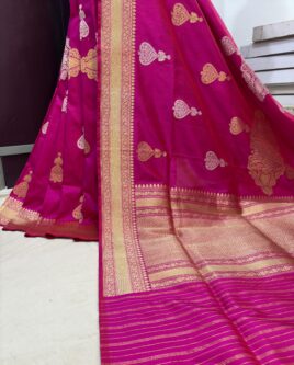 rani pink pure katan silk banarasi handloom handwoven kadhwa sarees