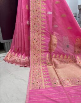 baby pink pure katan silk banarasi handloom handwoven kadhwa sarees