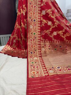 blood red pure katan silk banarasi handloom handwoven kadhwa jangla sarees