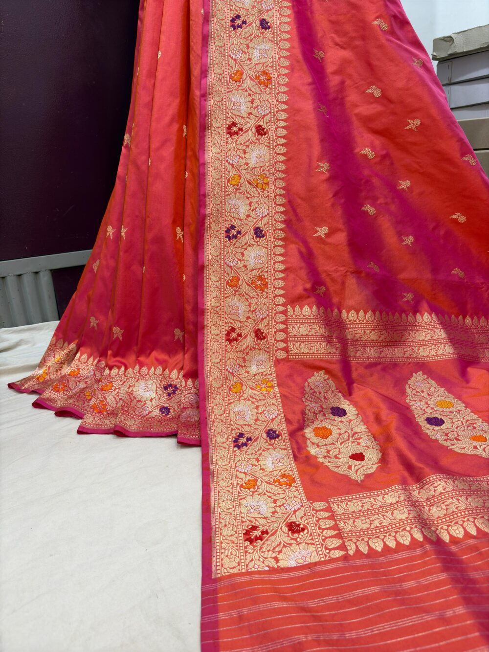 orang ranipink pure katan silk banarasi handloom handwoven kadhwa sarees