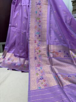 lavendar pure katan silk banarasi handloom handwoven kadhwa sarees