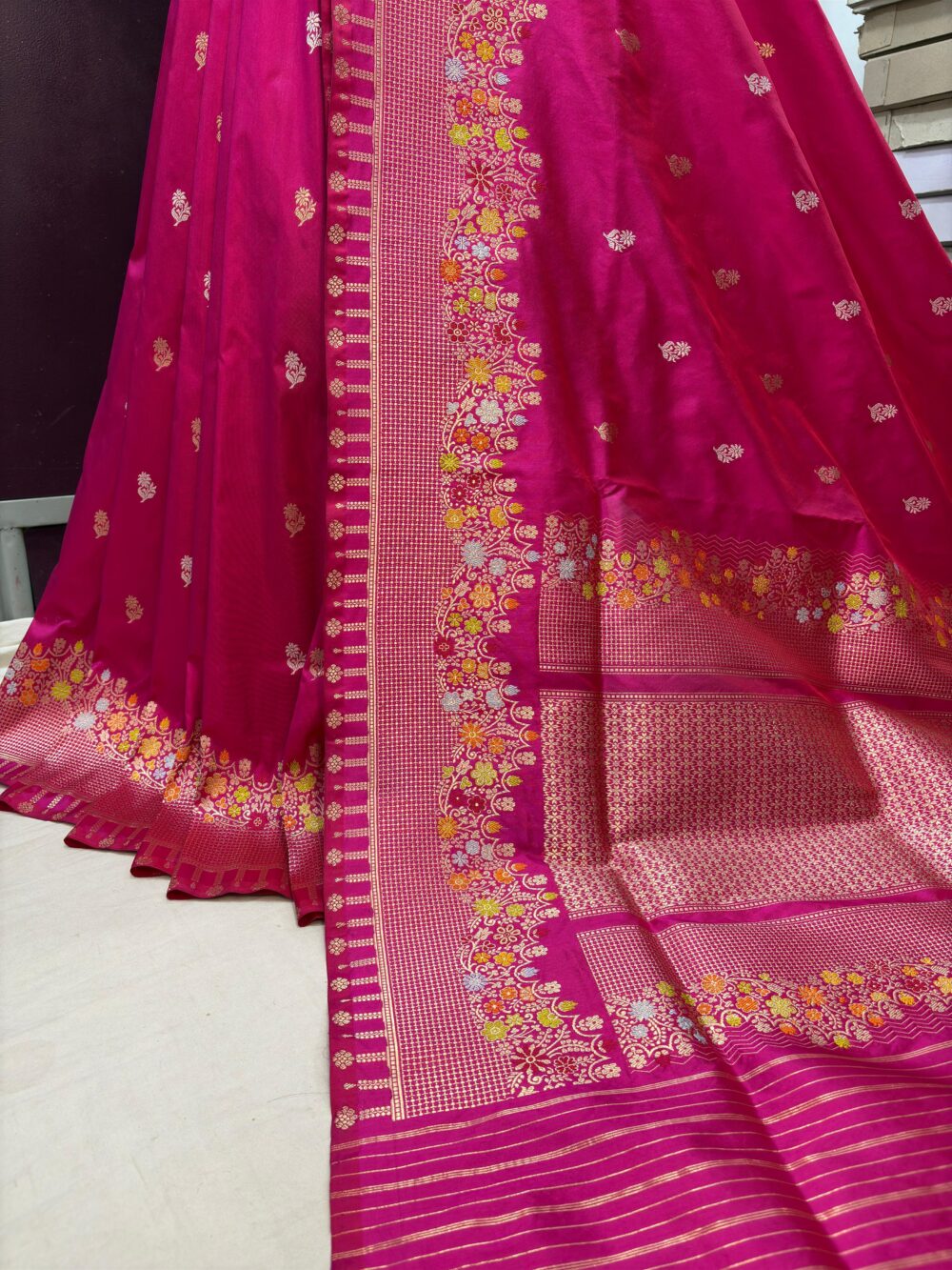 rani pink pure katan silk banarasi handloom handwoven kadhwa sarees