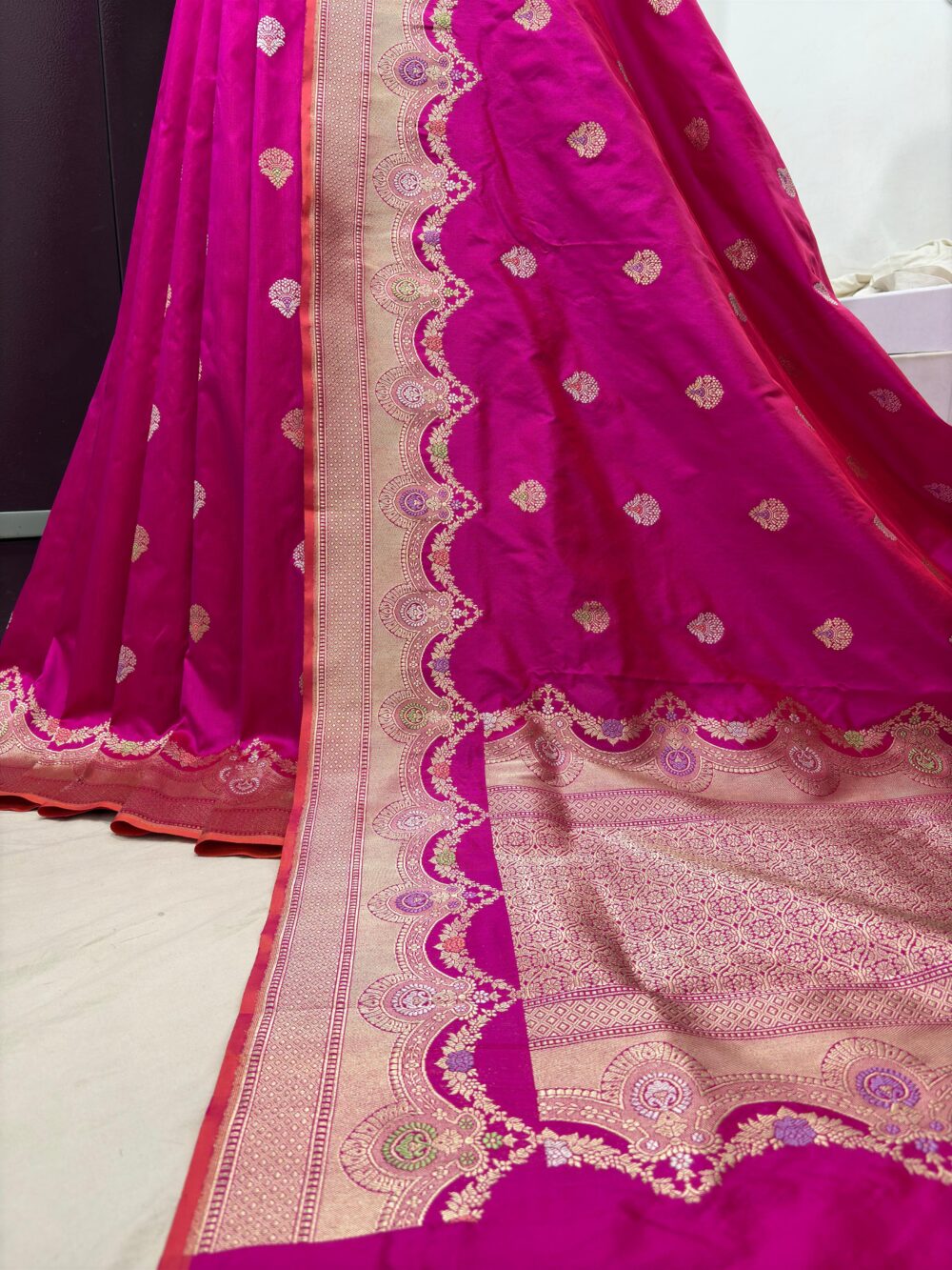 rani pink pure katan silk banarasi handloom handwoven kadhwa sarees