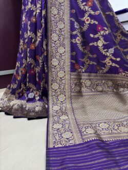violet purple pure katan silk banarasi handloom handwoven kadhwa jangla sarees