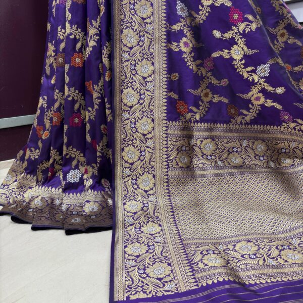 violet purple pure katan silk banarasi handloom handwoven kadhwa jangla sarees