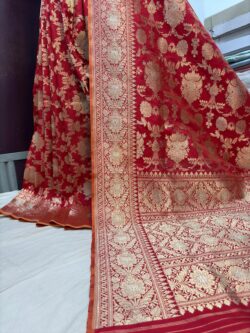 red pure katan silk banarasi handloom handwoven kadhwa jangla sarees