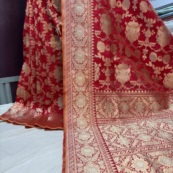 red pure katan silk banarasi handloom handwoven kadhwa jangla sarees