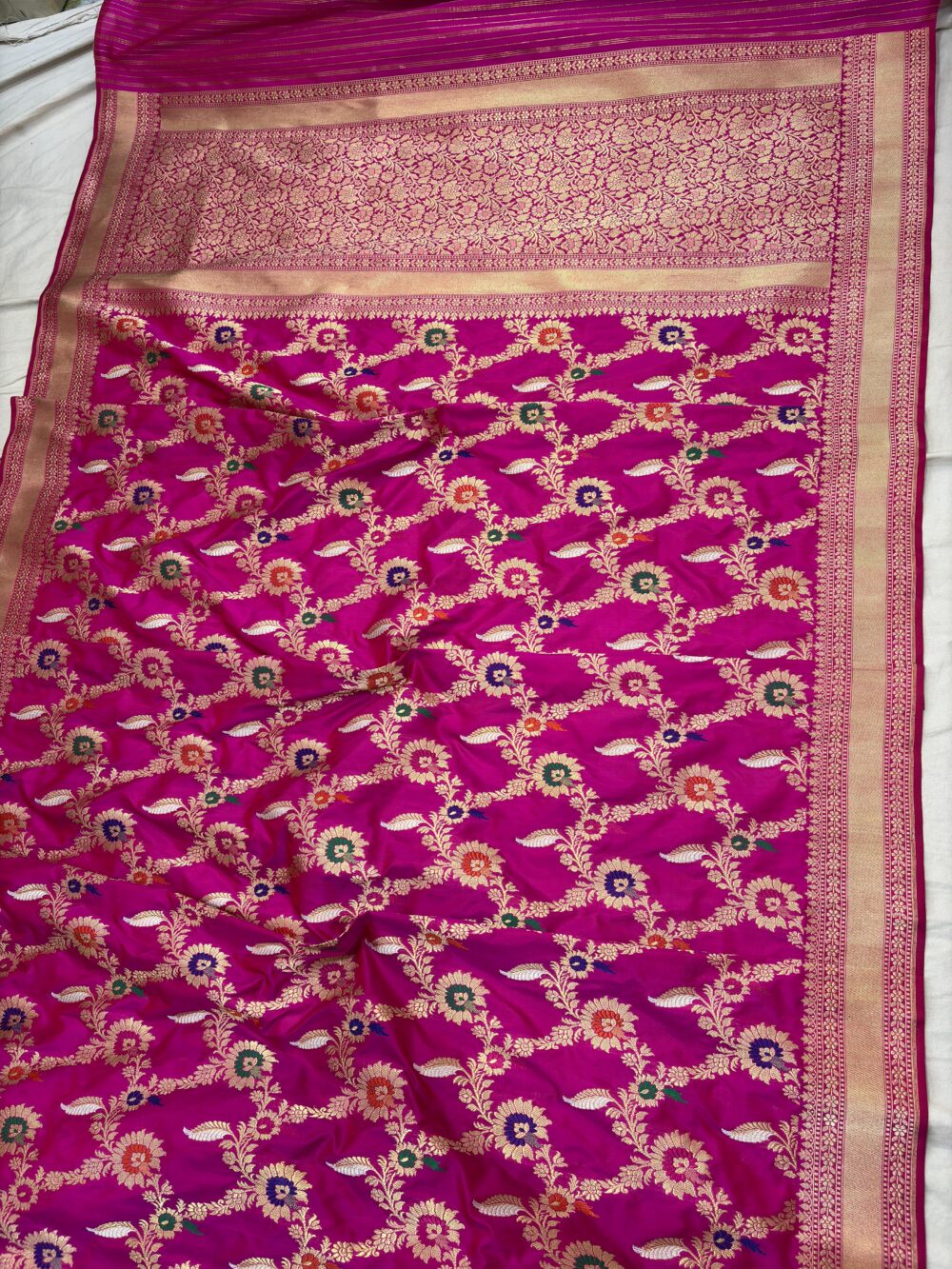 rani pink pure katan silk banarasi handloom handwoven kadhwa jangla sarees - Image 2