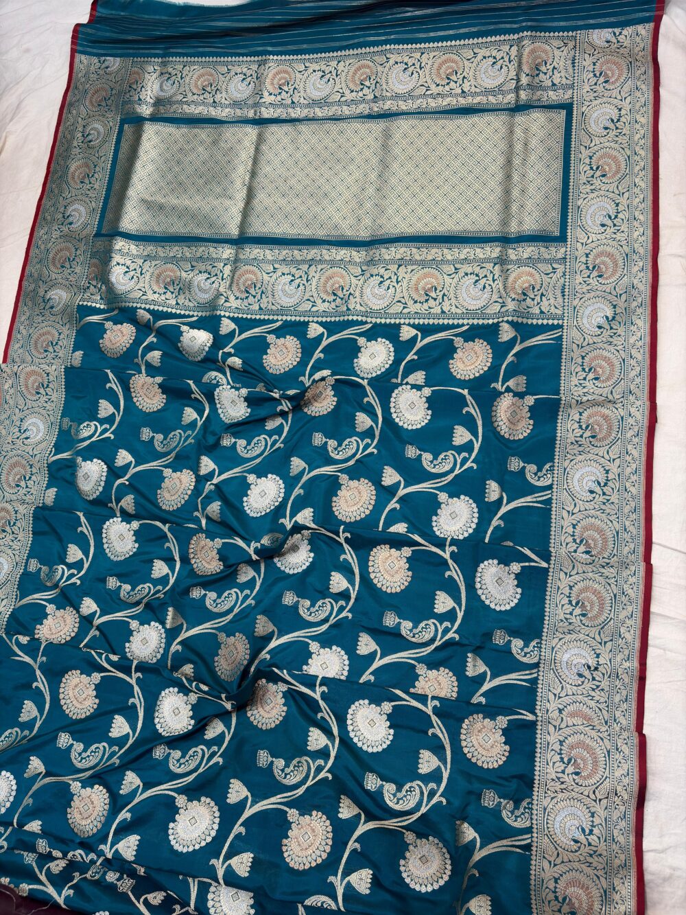 rama green pure katan silk banarasi handloom handwoven kadhwa jangla sarees - Image 2