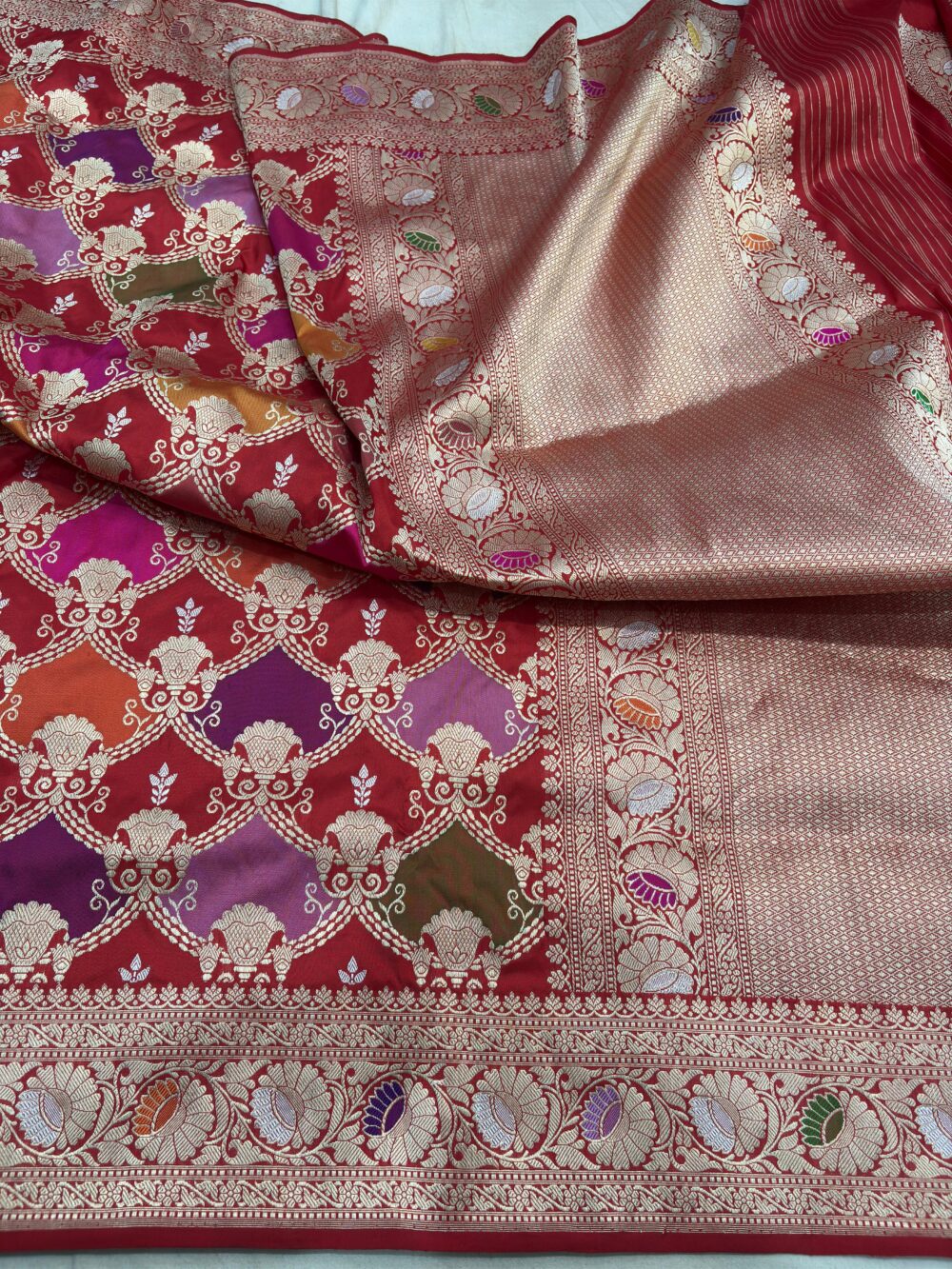 red pure katan silk banarasi handloom handwoven kadhwa rangkat sarees