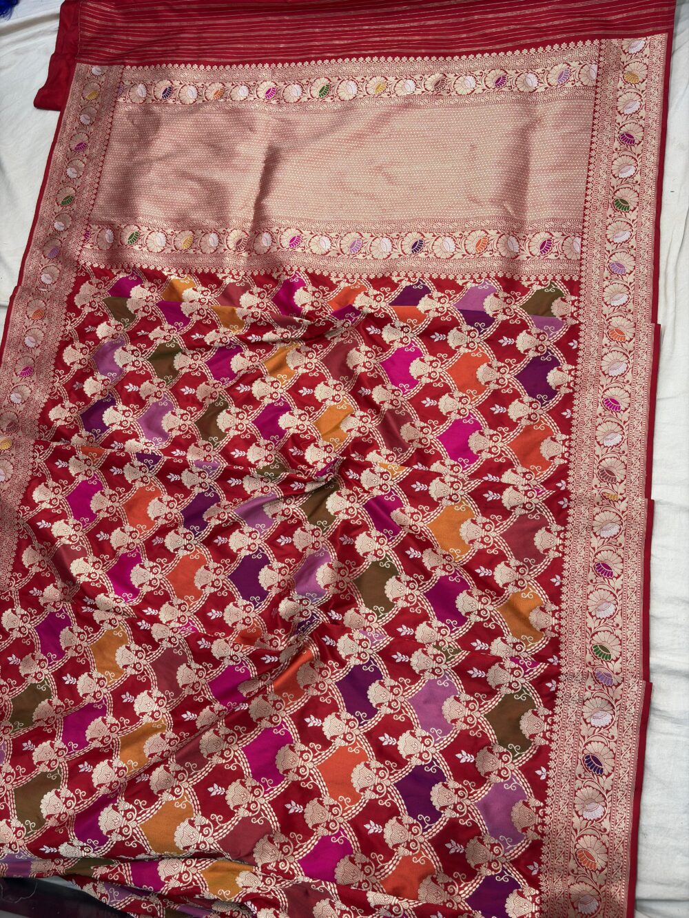 red pure katan silk banarasi handloom handwoven kadhwa rangkat sarees - Image 2
