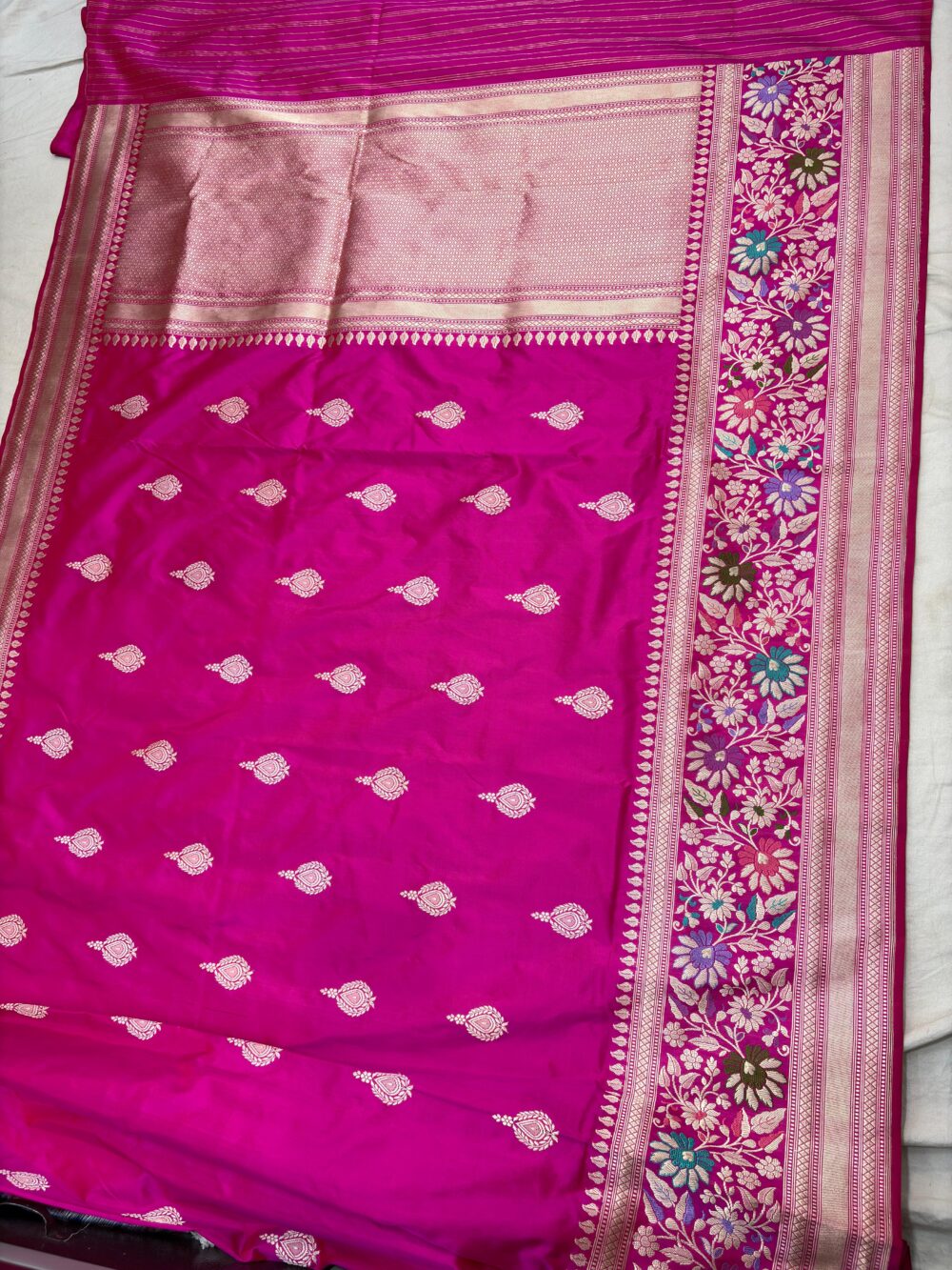 rani pink pure katan silk banarasi handloom handwoven pathani bowder sarees - Image 2