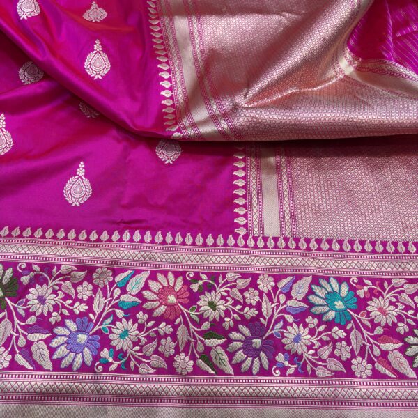 rani pink pure katan silk banarasi handloom handwoven pathani bowder sarees