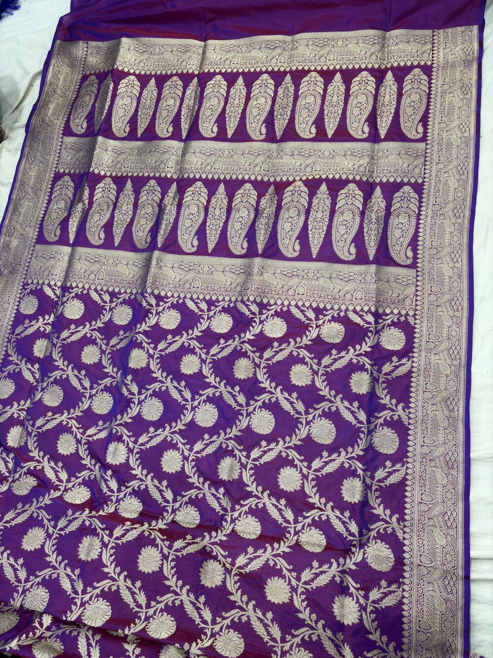 wine shade pure katan silk banarasi handloom cutwork jaal sarees - Image 2