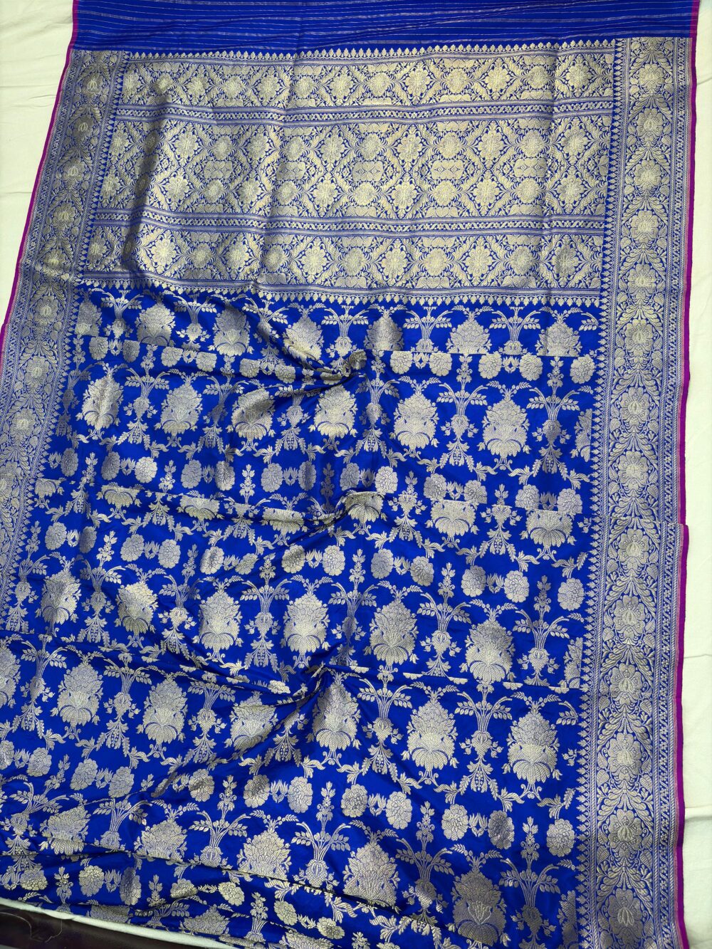 royal blue pure katan silk banarasi handloom handwoven kadhwa jangla sarees - Image 2
