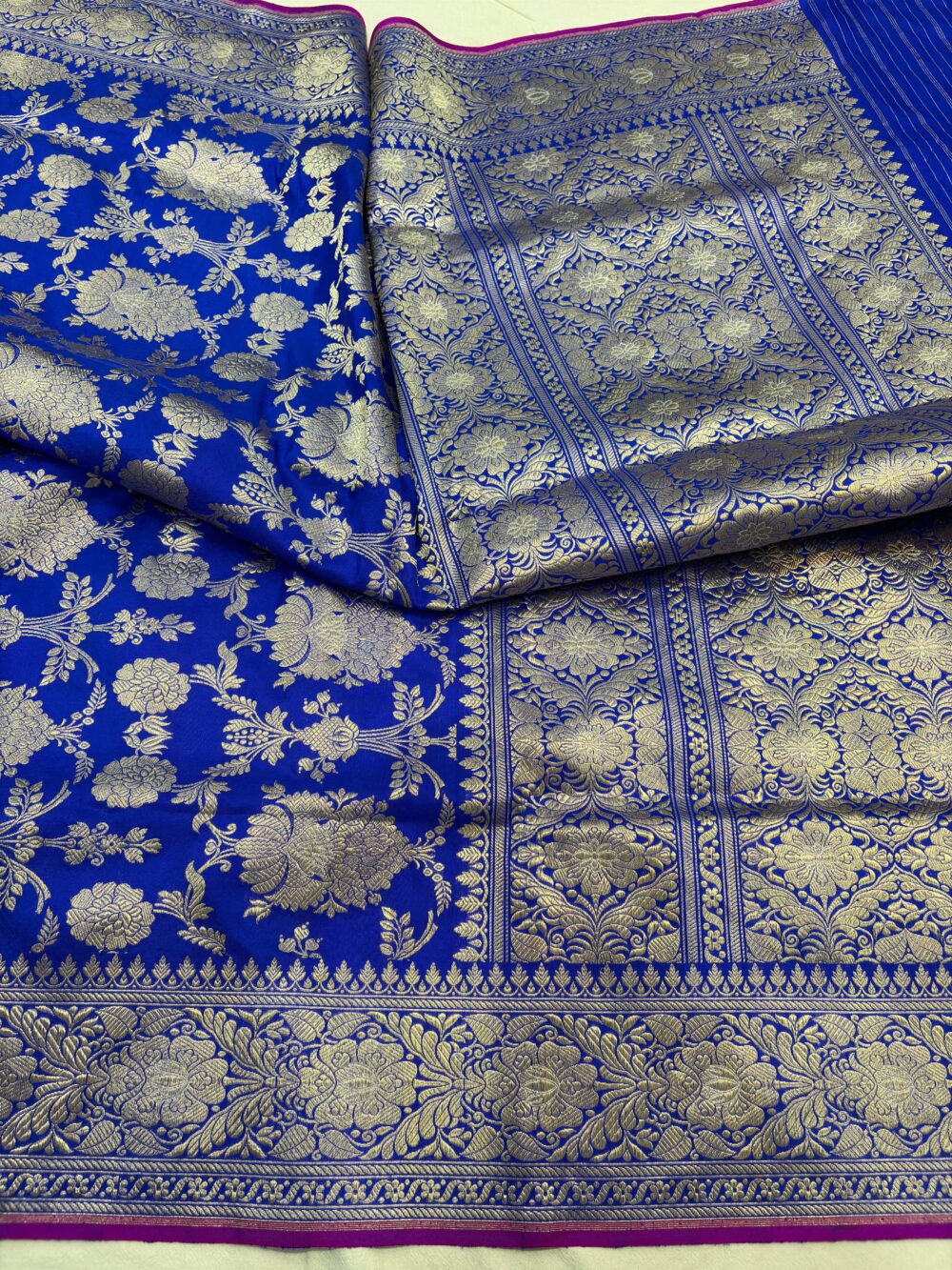 royal blue pure katan silk banarasi handloom handwoven kadhwa jangla sarees