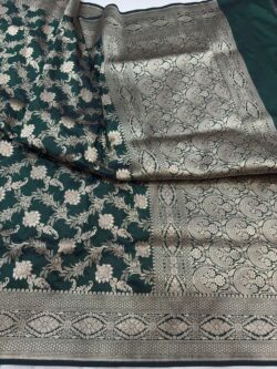 green pure katan silk banarasi handloom handwoven cutwork jaal sarees