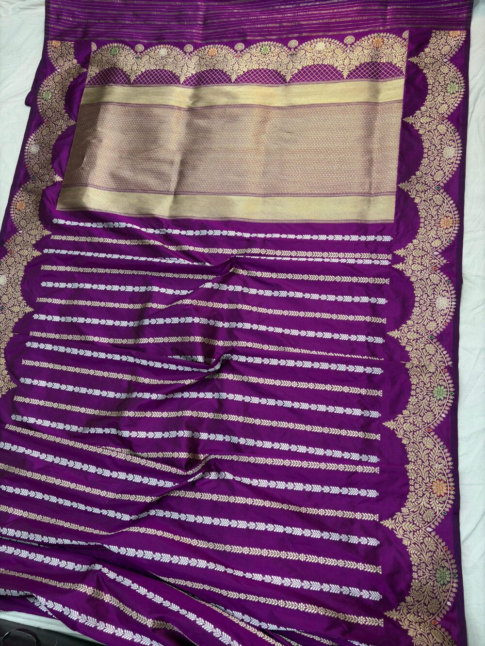 majanta pure katan silk banarasi handloom handwoven stripe kadhwa sarees - Image 2