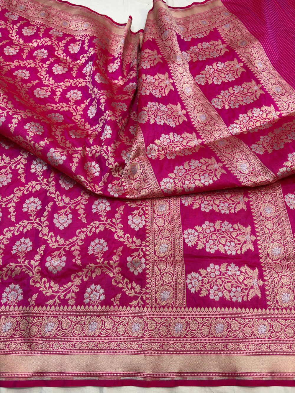 ranipink pure katan silk banarasi handloom handwoven cutwork jaal sarees
