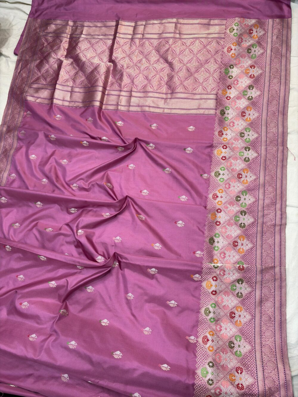 iktara pure katan silk banarasi handloom handwoven kadhwa sarees onion pink - Image 2