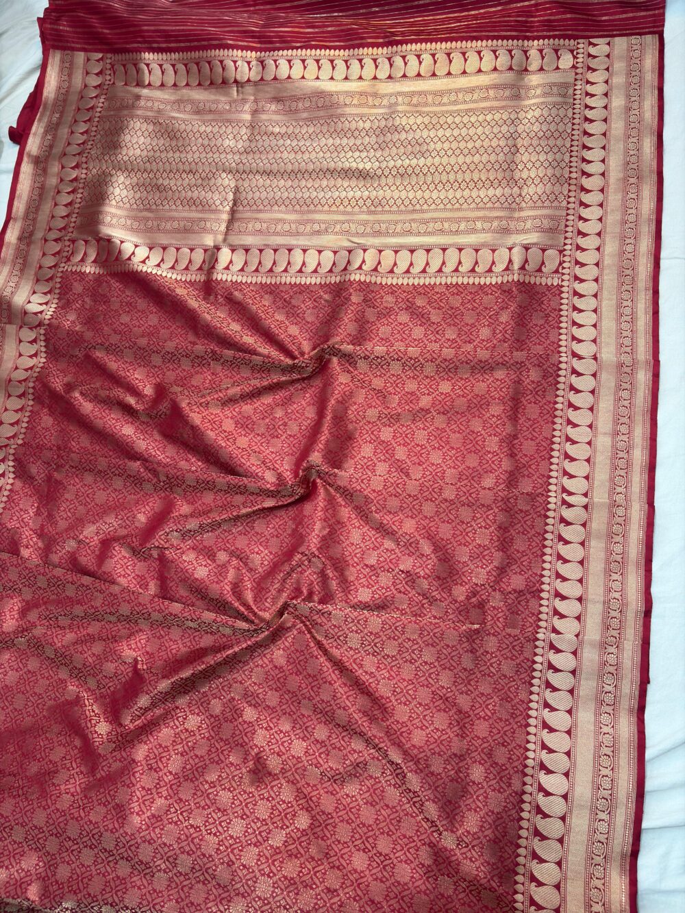dark red pure katan silk banarasi handloom handwoven brocad tanchuee sarees - Image 2
