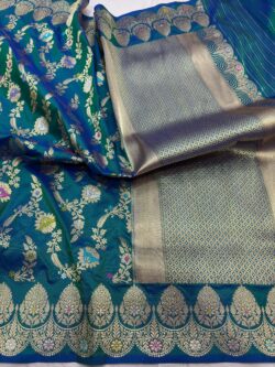 meet mars green pure katan silk banarasi handloom handwoven kadhwa jangla sarees