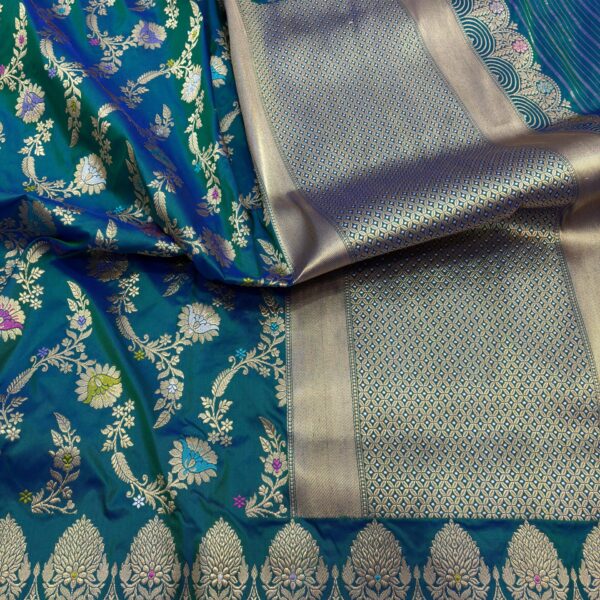meet mars green pure katan silk banarasi handloom handwoven kadhwa jangla sarees